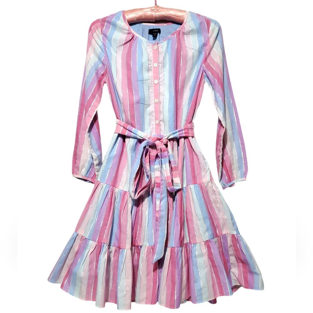 J. Crew NEW without tags Belted Button-Up Dress in Pastel Metallic Stripe Cotton